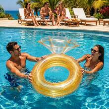 Diamond Ring Pool Float, Gold Glitter Base, Durable Thickened PVC Adult Summer Float - Gold - View 5
