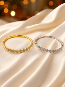 1pc Luxury Fan-Shaped Densely Set Zirconia Bracelet For Women, Niche Design Bracelet For Evening, Commute, Versatile Elegant Clasp Jewelry - Bracelet - View 3
