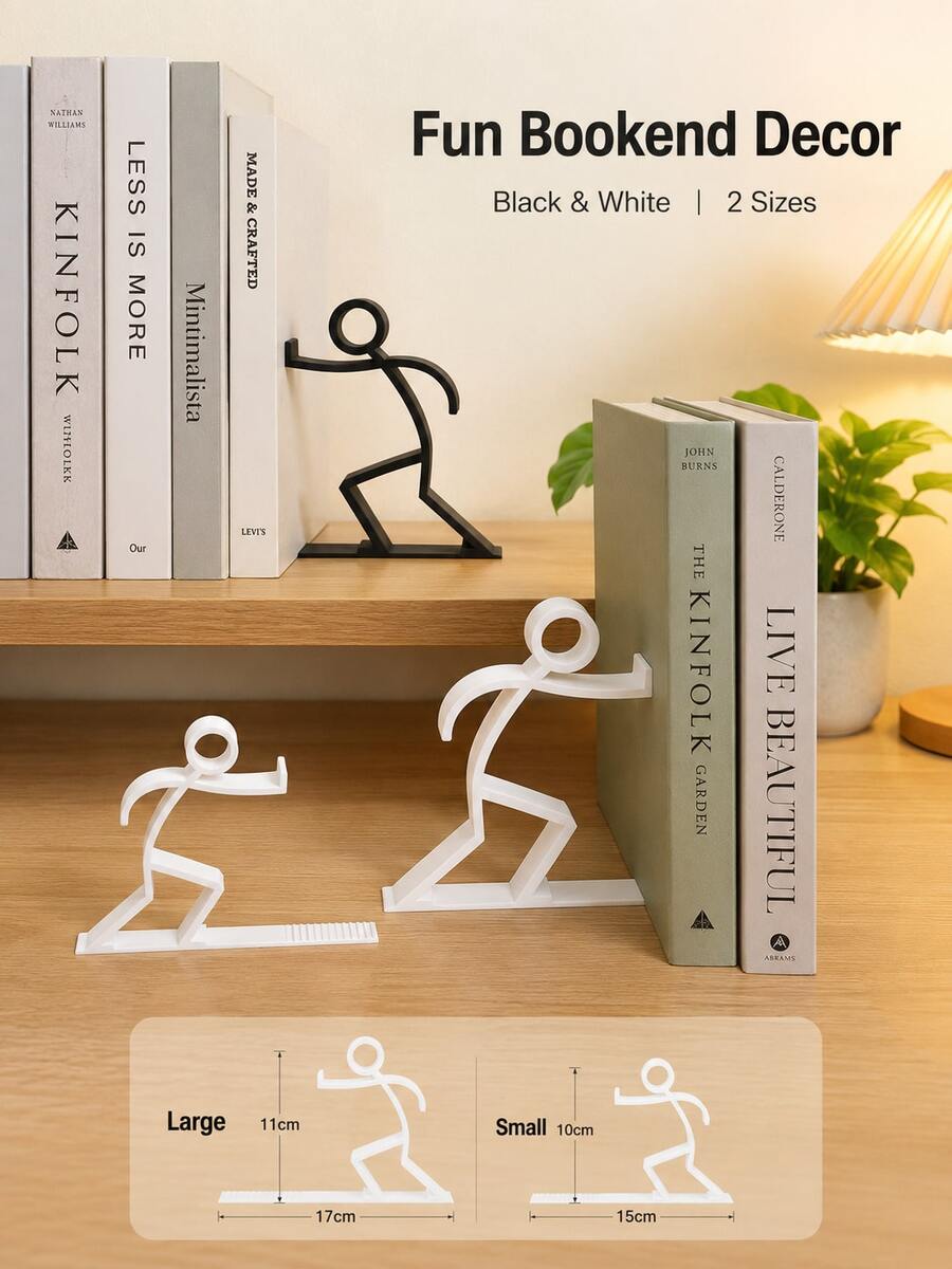 3D列印棒人書立 - 創意塑膠書立設計，充滿俏皮魅力。非常適合在書房、辦公桌或書架上整理書籍；它們既是時尚的家居裝飾，也是實用的桌面收納工具