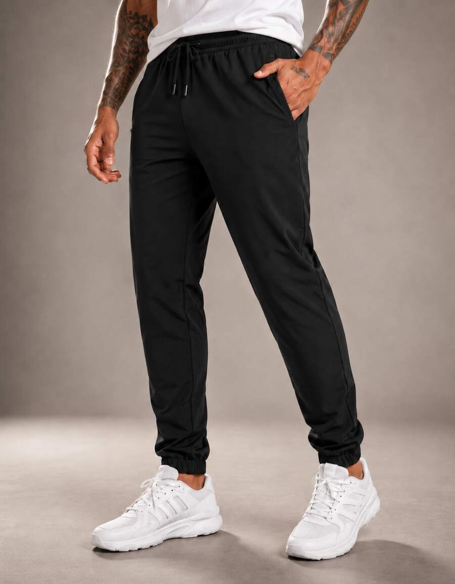 Milimetrica Men's Tactel Jogger Pants With Elastane, Gym Training, Elastic Waistband, Drawstring, And Functional Pocket - 黑色 - 查看 1