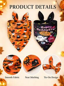 2er Set Halloween Hundebandana, Kürbis Geist Fledermaus Muster zum Binden Dreiecksschals für mittelgroße und große Hunde, Halloween Haustier Kostüm Party & Foto Accessoires - Verschiedenfarbig - Übersicht 6