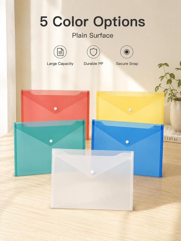 1pc A4 Clear Plastic Snap Button File Folder, 5 Colors Available Thick Large Capacity Document Storage Pouch, Back-To-School Essential Office Stationery Organizer Bag