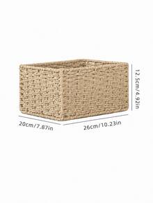 1pc/3pcs Premium Handmade Woven Paper Rope Rattan Storage Basket, Large Capacity Home Organization Box, Minimalist Space-Saving Design, Desktop Storage Box, Suitable For Cosmetics, Jewelry, Keys, Snacks, Books, Bedroom Living Room Decor - Khaki - View 9