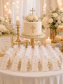 10/20 Sets Gold Cross Faith Keychains Party Favors With Pearls, Suitable For Baptism, First Communion, Christening, Confirmation, Birthday Gifts - Multicolor - View 6