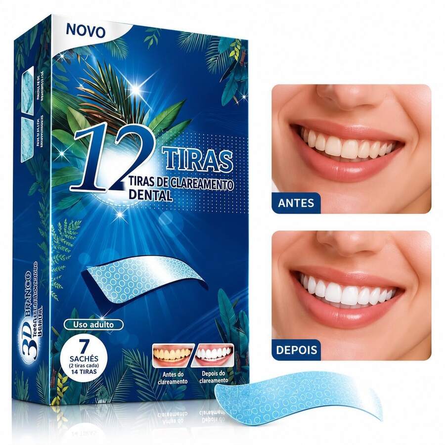 Tiras Clareadoras de Dentes 12D, Clareamento Dental Sem Sensibilidade, Remove Manchas de Café e Chá, Fita Adesiva Ultrafina Portátil, Branqueamento Dentário para Uso Doméstico Adulto - Tiras clareadoras de dentes 12D - Visão 1