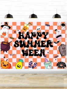 2 Peças - Banner de Bottom de Halloween de Verão - Decoração Feliz de Halloween de Verão, Tamanho Grande, 150*100cm, Halloween de Verão, Decoração de Festa de Halloween de Verão, Bottom Suspenso de Halloween de Verão, Adereço de Bottom de Fotografia, Decoração de Bottom de Cabine de Fotos de Festa de Halloween de Verão Interna/Externa, Festa de Aniversário na Piscina (Multicolorido) - Multicolorido - Visão 6