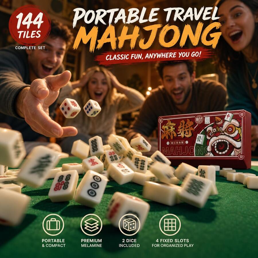 1套迷你中國麻將遊戲組,144枚棋子便攜旅行麻將附2顆骰子,互動式桌面遊戲,適合家庭派對遊戲之夜,青少年與14歲以上成人的生日、新年、情人節禮物 - 彩色 - 查看 1