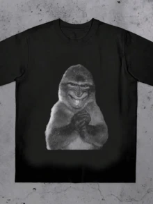 Camisetas Gráficas para Hombre, Camiseta Divertida de Mono, Camiseta de Memes Estúpidos, Camiseta de Memes Geniales, Estilo Vintage de los 90, Camisetas Unisex de Estilo Odd Core para Mujer, - Negro - Ver 1