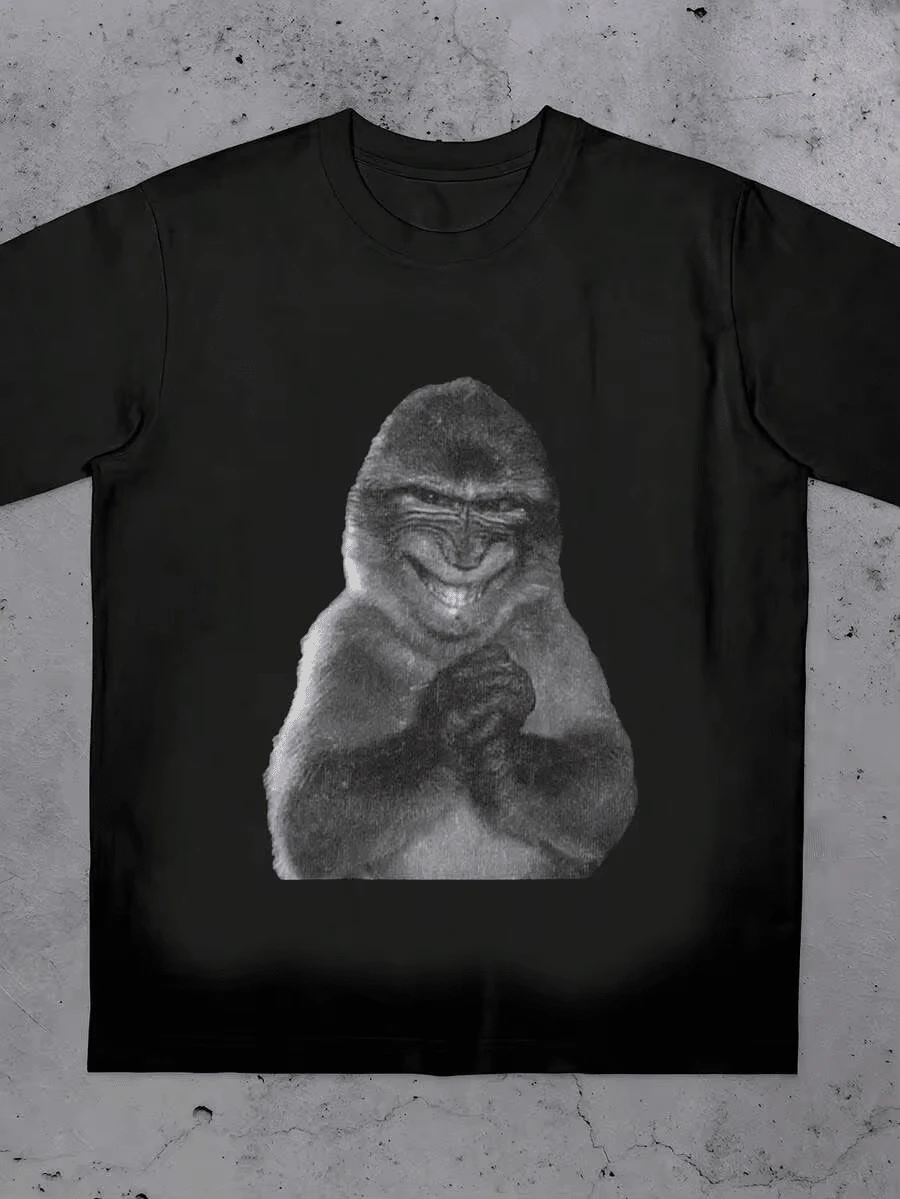 Camisetas Gráficas para Hombre, Camiseta Divertida de Mono, Camiseta de Memes Estúpidos, Camiseta de Memes Geniales, Estilo Vintage de los 90, Camisetas Unisex de Estilo Odd Core para Mujer, - Negro - Ver 1