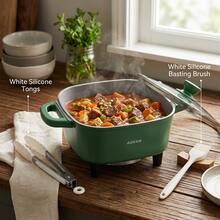 AORAN All-In-One Square Electric Cooker, Ceramic Non-Stick Electric Skillet Hot Pot With Stay-Cool Handles, Glass Lid, Bonus Silicone Cooking Tools For Steaming, Frying, Braising & Hotpot - US A Type Plug(110-127V) - View 11