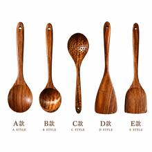5pcs Wooden Spoons, Sturdy Wooden Kitchen Utensils With A Box, Lightweight And Heat Resistant, Kitchen Supplies Baking Accessories - Coffee Brown - View 4