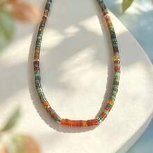 1 pièce Collier de petites perles plates rouges et vertes avec une ambiance vintage naturelle, combinant la turquoise africaine naturelle et l'agate rouge, exquis mais décontracté - Pin africain - Voir 3