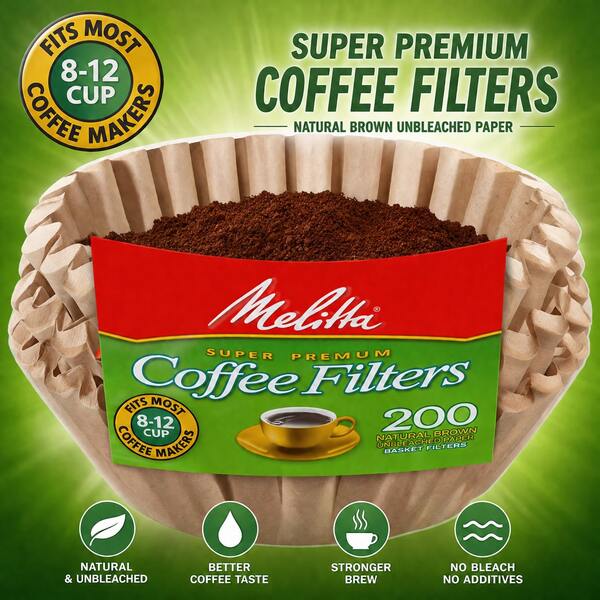 Coffee Filters 8-12 Cup Basket Style, Natural Brown Unbleached Paper Coffee Filter For Coffee Maker, Disposable Paper Filters For Smooth Rich Brew, Chlorine Free Coffee Filter 200ct
