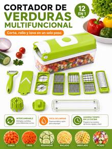Multifunctional Vegetable Slicer With Interchangeable Blades, Transparent Container, Detachable Design For Salads, Fruits, And Kitchen Food Preparation - Green - View 3
