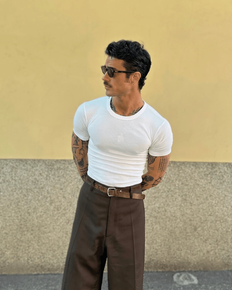 Men's Casual T-Shirt Slim Fit Basic Social Fashion - 白色 - 查看 1