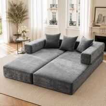 Modular Chenille Block Sofa – Super Soft, Freely Combinable With Side Pockets For Storage And Non-Slip Bottom - Dark Gray - View 3