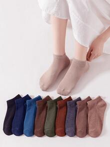 10 Pairs Women's Seasonal Solid & Stripe Minimalist Invisible Socks, Colorful Versatile & Comfortable Best Short Socks - Multicolor - View 3