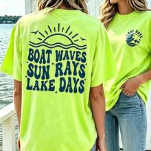 Cotton T-Shirt-[Double-Sided Print]Boat Letter Print Short-Sleeve Round Neck T-Shirt-Short Sleeve Crew Neck T-Shirt-Vacation Outfits Women-Summer Tops - 螢光綠 - 查看 2
