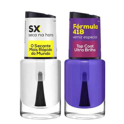 Base SX Ultra Secante 10ml + Base Top Coat Verniz Ultra Brilho 10ml Cora