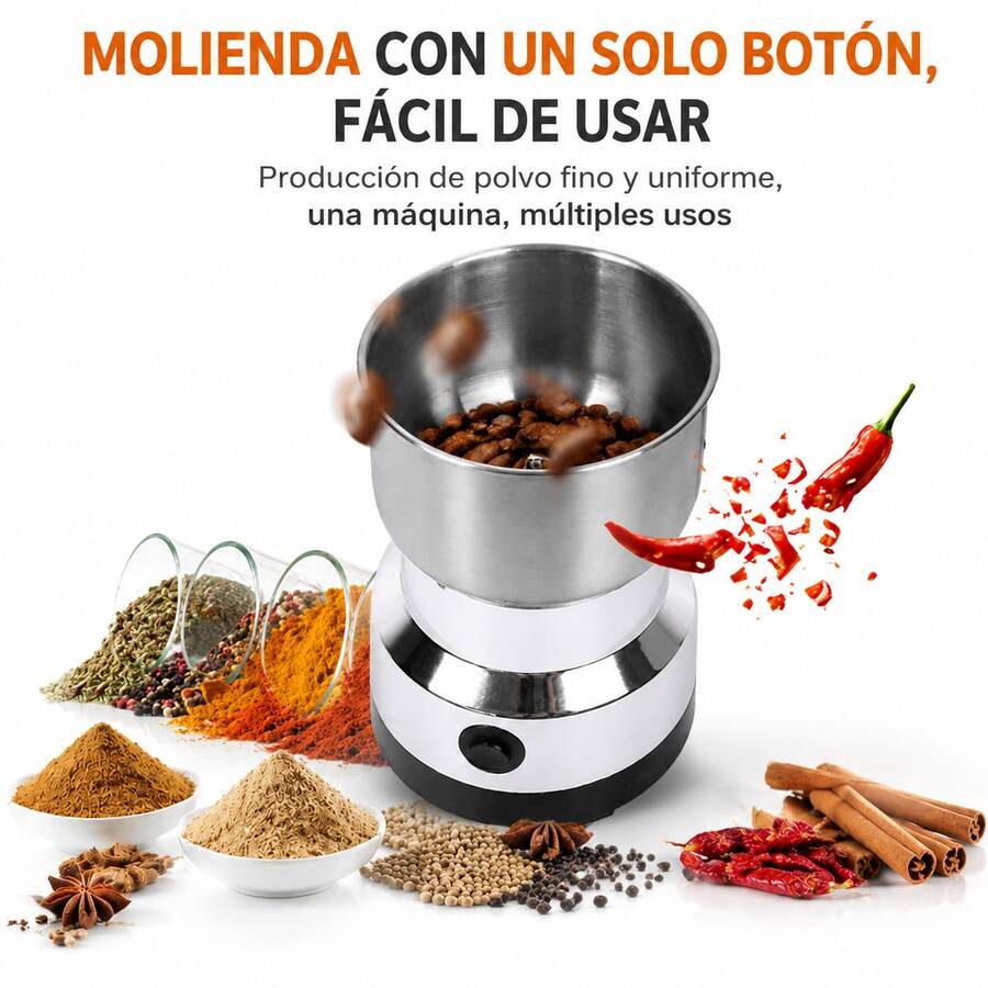 Molinillo eléctrico, molinillo de polvo de chile con especias en grano de café, molinillo de accesorios para especias para el hogar, revestimiento pequeño de acero inoxidable 304 y 4 cuchillas afiladas para molienda alta - Plateado - Ver 1