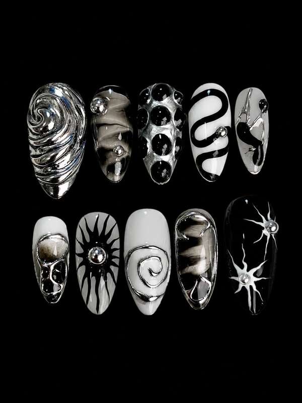 10pcs Handmade Press-On Nails, Handmade Nail Art, Vintage Nail Art, Y2K Nail Art, Wearable Nails, Halloween Nail Art, Nail Art, Summer Nail Art, Women's Gift, Nail Art Set, Nails, Nail Art, Nail Products, Nail Art Gift, Reusable, Women's Gift