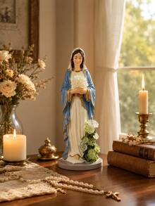 1pc Virgin Mary Statue Small Figurine, Catholic Religious Home Decor Sculpture, Virgin Mary Statue With Rose Detail, Christian Decor, Suitable For Bookshelf, Desktop, Living Room, Bedroom - one-size - View 8