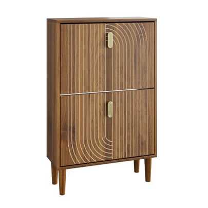 Shoe Cabinet With 2 Flip-Down Drawers, Freestanding Shoe Cabinet With Metal Handles For Entryway, Shoe Rack With Ribbed Design, 60 Cm Wide, 1 Set