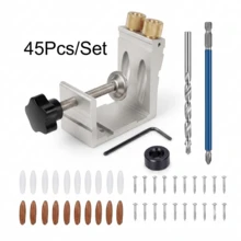 46件組口袋孔鑽孔導向器套組，15度木工口袋孔鑽孔導向器驅動接頭，適用於木工斜角鑽孔、斜角木工定位導向器 - 46Pcs/Set - 查看 8