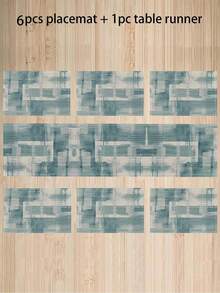 Vintage Blue Plaid Tablecloth And Placemat Set, Country Style Washable Fabric Table Decor, Gradient Table Mat Suitable For Kitchen, Indoor And Outdoor Decoration - Multicolor - View 8