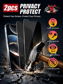 2pcs Anti-Peeping Privacy Tempered Glass Screen Protector For Smartphone, Shatter-Resistant, Compatible With IPhone 17Pro Max/17 17Pro/17 Air/16 Pro Max/16/16 Pro/16 Plus/15 Pro Max/15/15 Pro/15 Plus/14 Pro Max/14/14 Pro/14 Plus /13 Pro Max/13/13 Pro/12/12 Pro/12 Pro Max/11/11 Pro Max Full Series - Black - View 10