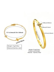 VceTd 1 Set Elegant Style Stainless Steel Women's Jewelry Set With Clover/Cross Elements, Suitable For Daily Wear - Yellow Gold - View 2