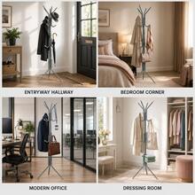 Aafan Freestanding Metal Coat Tree Rack, Multi Hook Clothes Stand Hanger For Hats Scarves Jackets, Sturdy Powder Coated Steel Tree Coat Rack For Entryway Bedroom Office, Space Saving Standing Garment Organizer, Grey - View 5