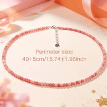 1 PC Strand Of 3mm Faceted Pink Rose Textured Handmade Beaded Necklace, Suitable For All Seasons, Versatile Natural Stone Jewelry/Gift/Valentine's - Pink - View 2