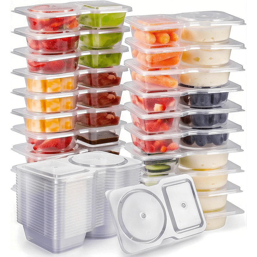 Reusable Snack Containers With Lids: 10/20/40pcs Snack Packaging Containers - Snack Box Containers Portion Control - Meal Prep Containers - Travel Dual Compartment Snack Containers - Camping Essentials