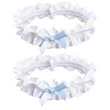 2pcs Smooth Ruffle Bride Leg Garters With Elastic Design And Small Bowknot Decoration, Suitable For Wedding Registration And Photography Outfit Accessory - Blue and White - View 8