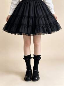 1/3 Pairs All-Season French Satin Ruffle Sweet Versatile Mid-Calf Socks - Multicolor - View 3