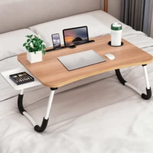 Extra-Large Portable Laptop Bed Desk - Wood Foldable Tray Stand With Cup Holder & Storage Drawer - Multi-Functional Stable Workstation For Bed, Sofa, Floor - Durable Design - Walnut - View 1