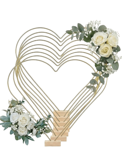 20/10/8/6/4/2 piezas - Aro de metal con forma de corazón con soporte de madera, soporte de corona floral con forma de corazón dorado con base de madera - Soporte de exhibición circular de metal para bodas, despedidas de soltera, aniversarios, cumpleaños - Elegante soporte para arreglos florales