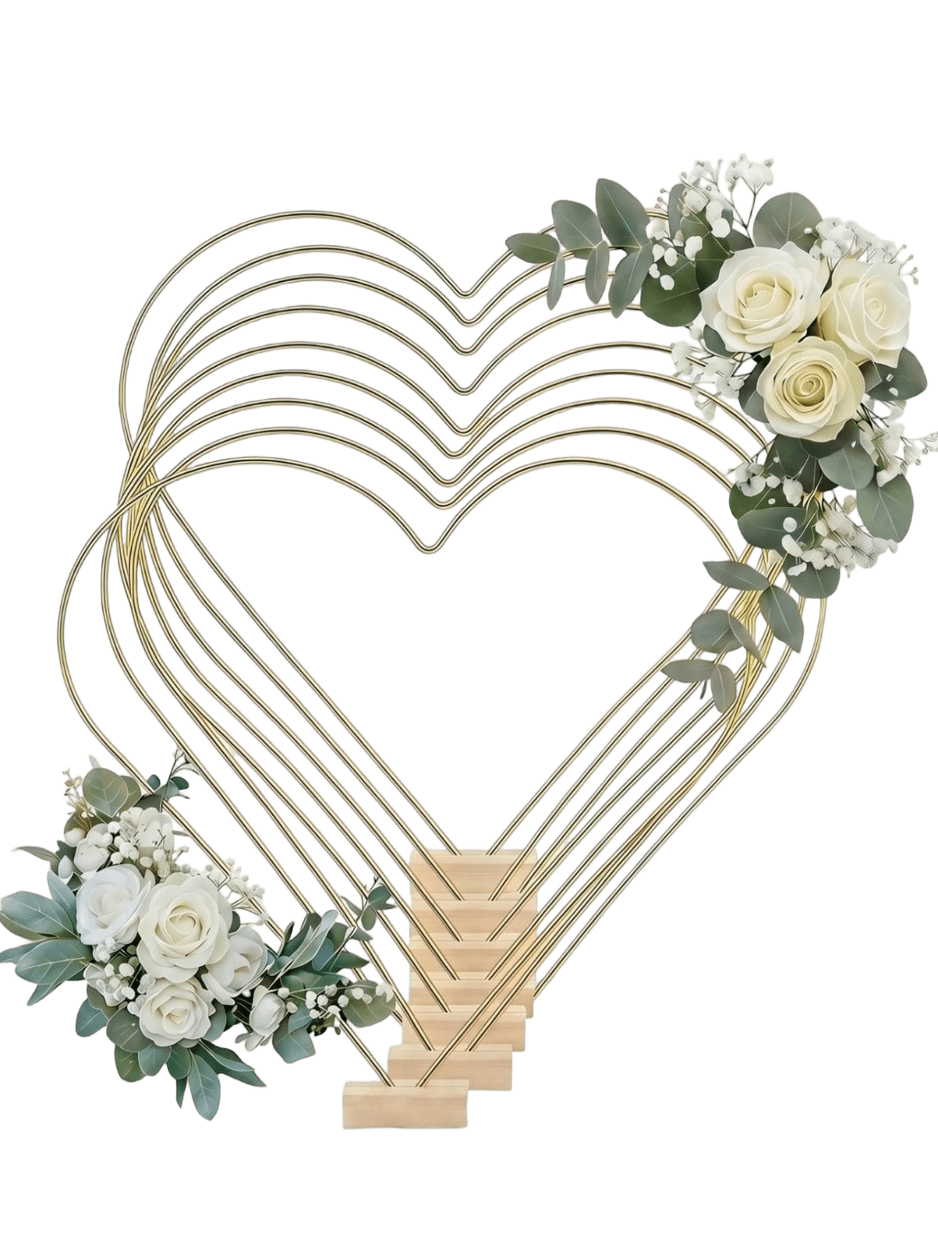 20/10/8/6/4/2 piezas - Aro de metal con forma de corazón con soporte de madera, soporte de corona floral con forma de corazón dorado con base de madera - Soporte de exhibición circular de metal para bodas, despedidas de soltera, aniversarios, cumpleaños - Elegante soporte para arreglos florales