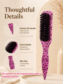 Leopard Print Edge Control Comb, Women's, Smooth Back Comb, For Flyaways, Hairline Styling Comb, Suitable For Smooth Ponytails, Buns And Updos, Pointed Tail Handle For Easy Sectioning, Travel Hair Styling Accessory - Multicolor - View 7