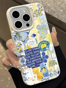 1件 白色標語檸檬拼貼極簡風個性化 TPU 防震全包覆手機殼，適用於 Apple 17 16 15 14 13 12 11 Pro Max Air 及系列 - 彩色 - 查看 2