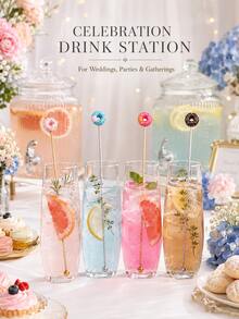 1/4 cái que khuấy đồ uống hình bánh donut dễ thương, cán dài, dùng cho cocktail và cà phê, dụng cụ quầy bar tiệc - Nhiều màu - Xem 5