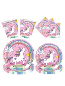 10pcs Unicorn Birthday Party Decorations, Disposable Rainbow Unicorn Plates, Napkins, Cups And Cutlery Set, Suitable For Women's Unicorn Theme Birthday Party, Home Party, Friends Gathering, Summer Outdoor Party - Multicolor - View 12