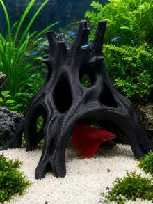1pc Durable Realistic Brown ABS Hollow Tree Root Cave With Multiple Openings, Driftwood-Style Fish Hideout For Betta, Guppy, Shrimp & Small Fish, Funny Aquarium Ornament & Fish Tank Decor For Winter, Christmas Decorations & Xmas Decorations Indoor - Happy Aquarium - View 9