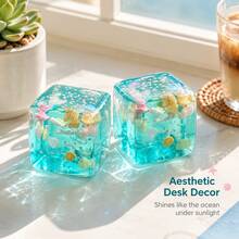 2pcs Ocean Shell Square Squishy Stress Relief Toys, Transparent Liquid Fingertip Squeeze Toys With Star Glitter, Portable Sensory Fidget Toys For Kids And Adults Daily Relaxation - Mint Blue 2pc - View 5