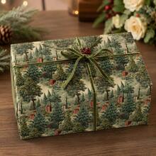 Gift Wrapping Paper, Vintage Watercolor Winter Pine Forest Scenery Pattern, Cuttable Gift Packing Paper For Christmas Winter Holiday Gifts - Forest - View 3