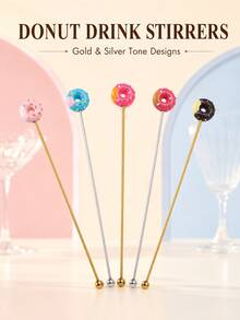1/4 cái que khuấy đồ uống hình bánh donut dễ thương, cán dài, dùng cho cocktail và cà phê, dụng cụ quầy bar tiệc - Nhiều màu - Xem 1
