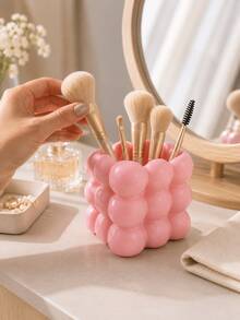 1pc Cute Bubble Design Makeup Storage Box, Compact Makeup Brush Holder, Vanity Tabletop Makeup Tool Rack, Suitable For Makeup Brushes, Eyebrow Pencils, Eyeliner, Lip Liners And Nail Art Tools, Powder Cream Color Desktop Decoration, Suitable For Women And Girls - New Model - View 6