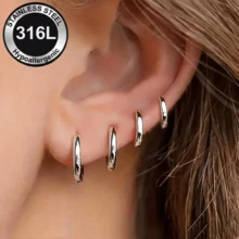 4 Pairs High Quality Stainless Steel Earrings, Hypoallergenic, Minimalist Elegant, Fashion Jewelry Accessories, Suitable For Daily Wear And Parties, Gift For Her - Silvery-4pairs - View 2