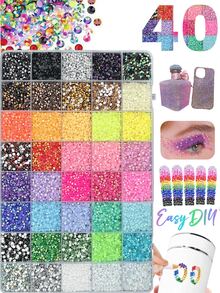 40 Grids 3mm Dopamine Rainbow Resin Rhinestone Kit, Massive Solid Color & Aurora AB Effect Flat Back Crystals, Versatile Multipurpose Shiny Gems For Nail Art, Crafts, Phone Case, Makeup & DIY Projects Nail Supplies Nails Nail Gems - Multicolor - View 1